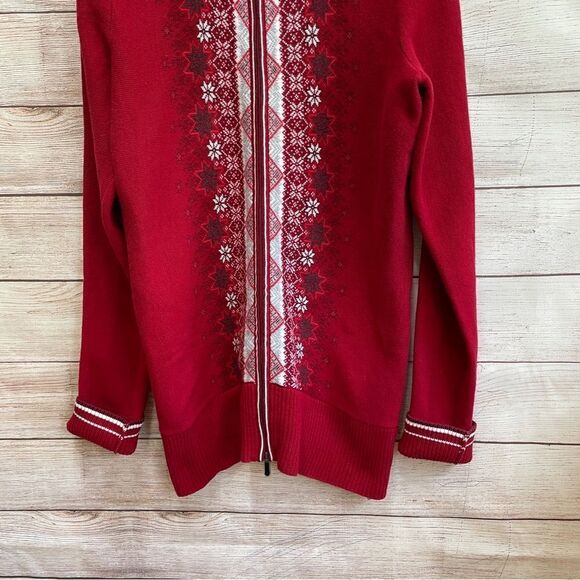 VINTAGE EDDIE BAUER ZIP FRONT SWEATER IN SNOWFLAKE FAIR ISLE DESIGN - Picture 3 of 9